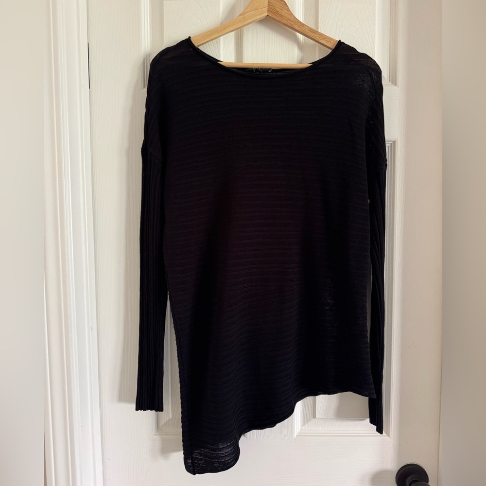 EILEEN FISHER Asymmetrical BLACK knit top. SMALL